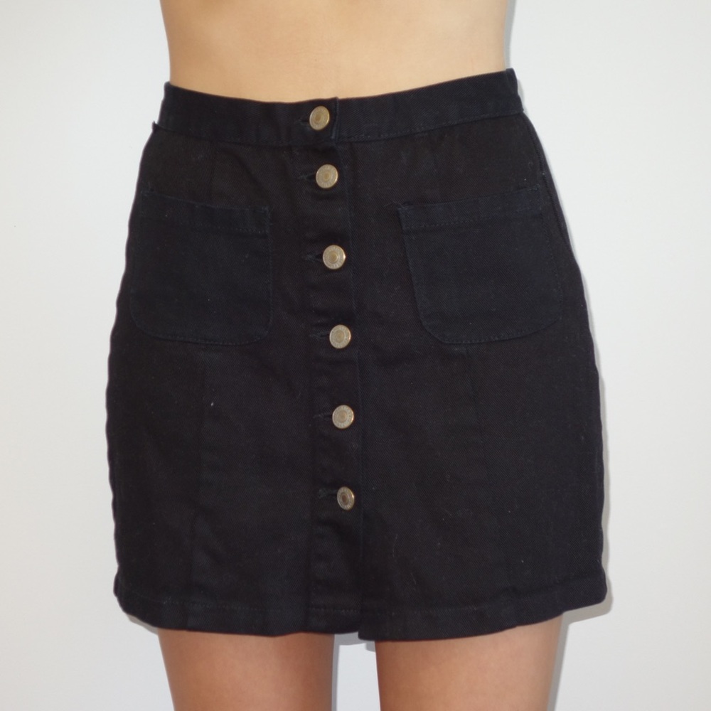 Black denim button up skirt